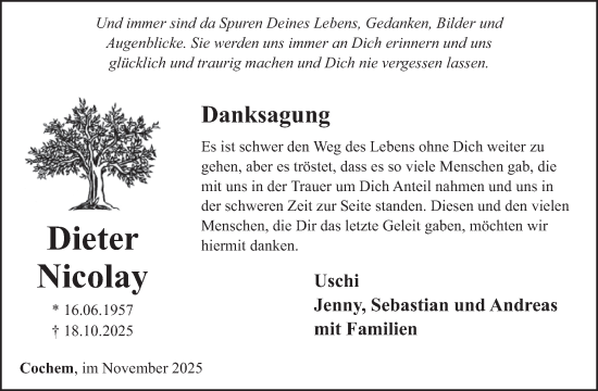 Traueranzeige von Dieter Nicolay von WochenSpiegel