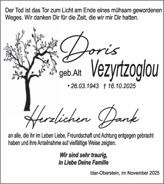 Traueranzeige von Doris Vezyrtzoglou von WochenSpiegel
