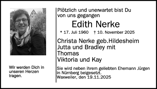 Traueranzeige von Edith Nerke von WochenSpiegel