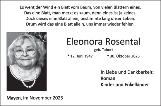 Traueranzeige von Eleonora Rosental von WochenSpiegel