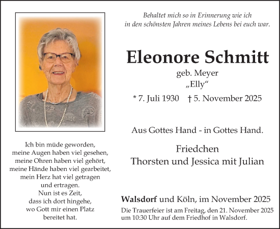 Traueranzeige von Eleonore Schmitt von WochenSpiegel