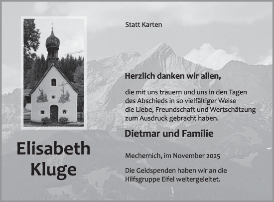 Traueranzeige von Elisabeth Kluge von WochenSpiegel