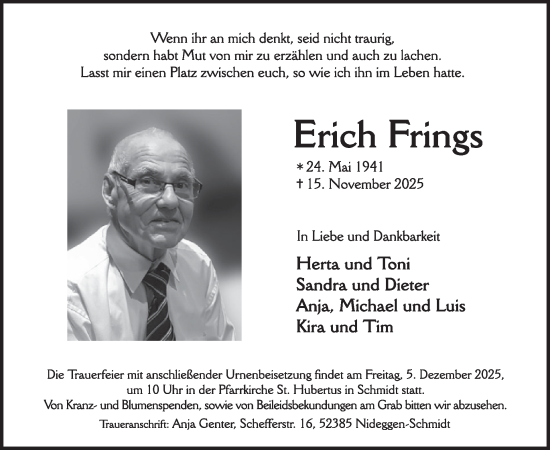 Traueranzeige von Erich Frings von WochenSpiegel