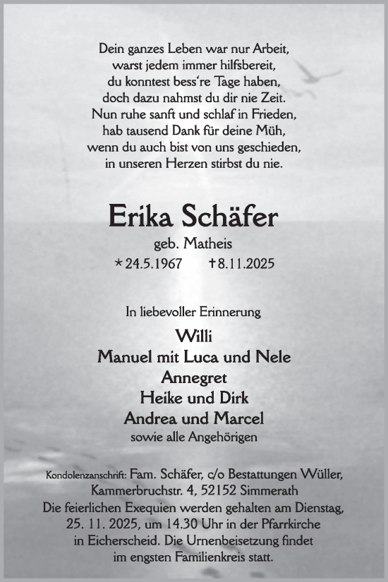 Traueranzeige von Erika Schäfer von WochenSpiegel