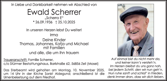 Traueranzeige von Ewald Scherrer von WochenSpiegel