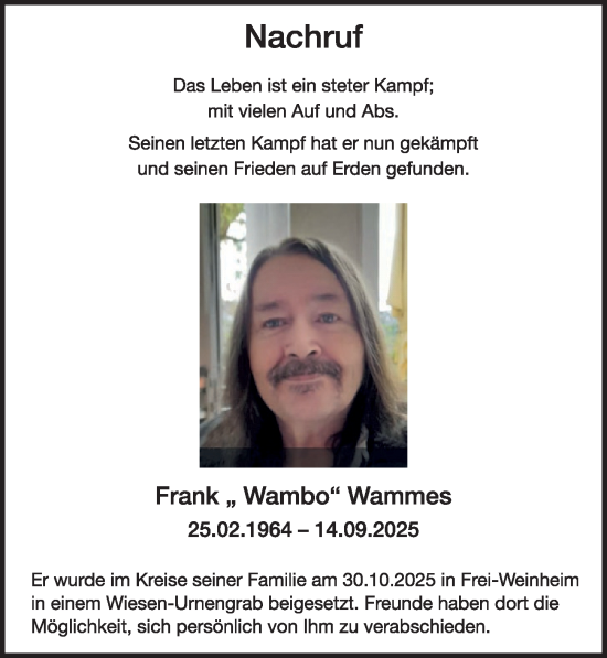 Traueranzeige von Frank Wammes von WochenSpiegel