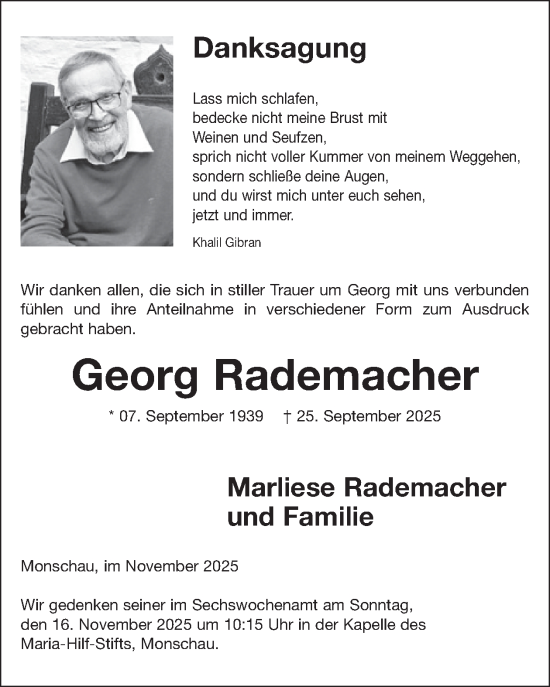 Traueranzeige von Georg Rademacher von WochenSpiegel