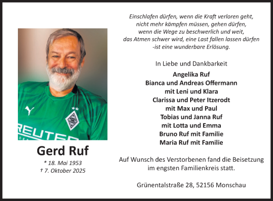 Traueranzeige von Gerd Ruf von WochenSpiegel