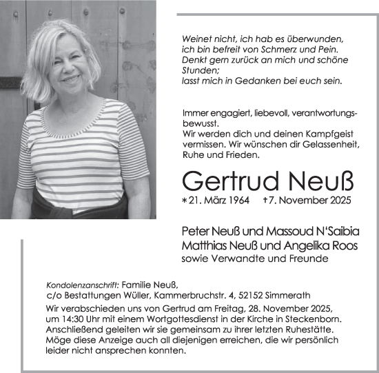 Traueranzeige von Gertrud Neuß von WochenSpiegel