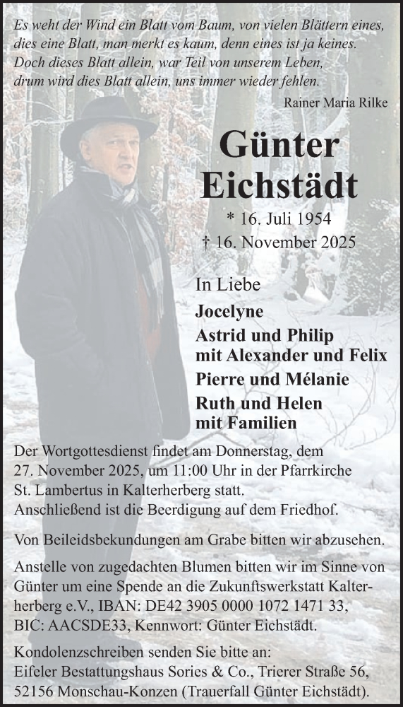  Traueranzeige für Günter Eichstädt vom 19.11.2025 aus WochenSpiegel