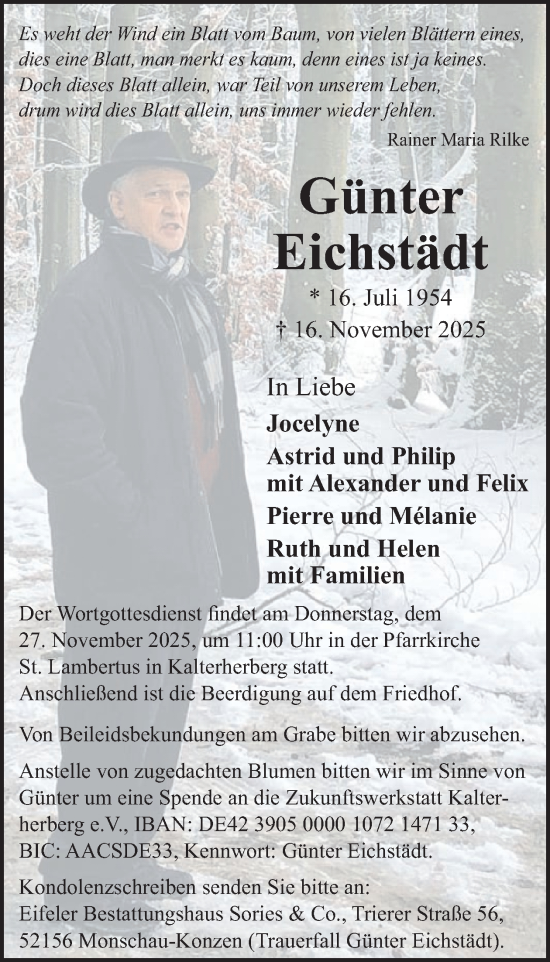 Traueranzeige von Günter Eichstädt von WochenSpiegel