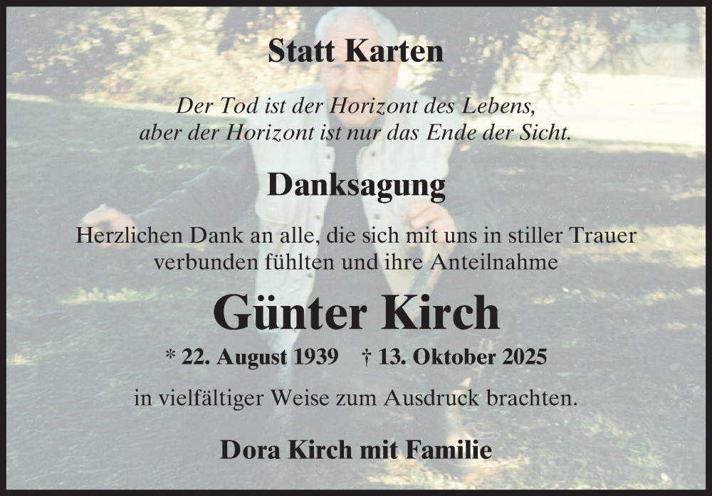  Traueranzeige für Günter Kirch vom 12.11.2025 aus WochenSpiegel