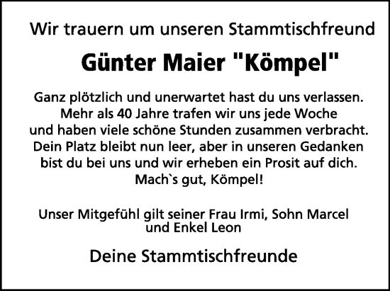 Traueranzeige von Günter Maier von WochenSpiegel