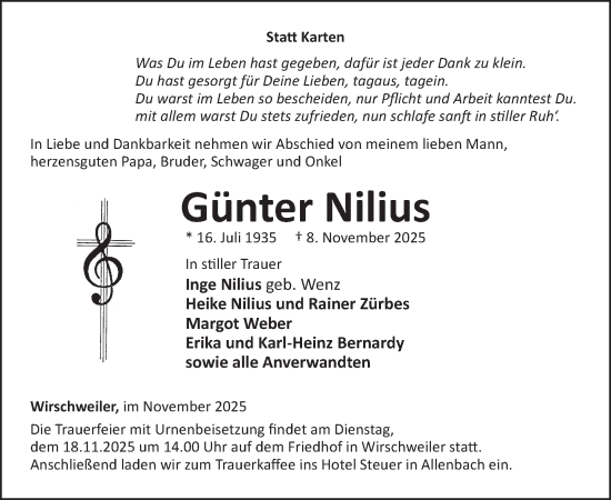Traueranzeige von Günter Nilius von WochenSpiegel