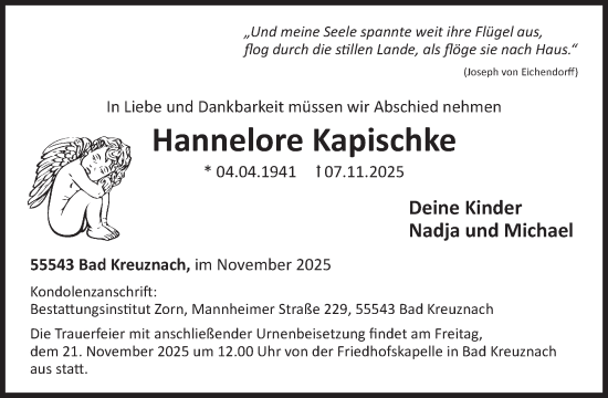 Traueranzeige von Hannelore Kapischke von WochenSpiegel
