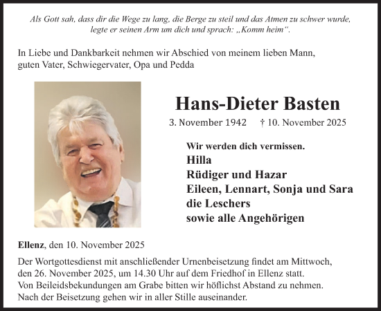 Traueranzeige von Hans-Dieter Basten von WochenSpiegel