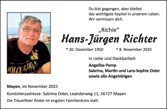 Traueranzeige von Hans-Jürgen Richter von WochenSpiegel