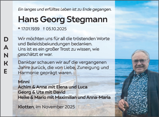 Traueranzeige von Hans Georg Stegmann von WochenSpiegel