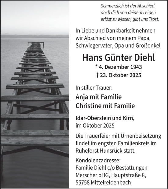 Traueranzeige von Hans Günter Diehl von WochenSpiegel
