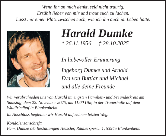 Traueranzeige von Harald Dumke von WochenSpiegel