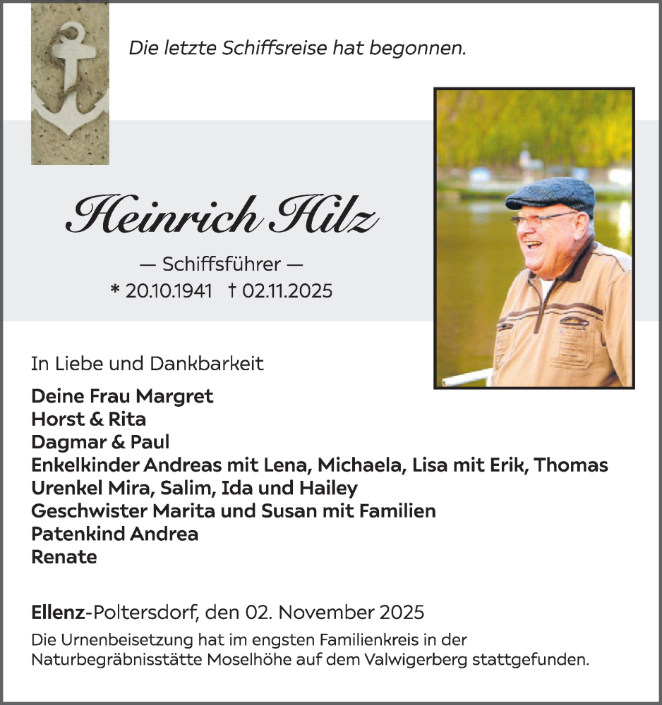  Traueranzeige für Heinrich Hilz vom 19.11.2025 aus WochenSpiegel