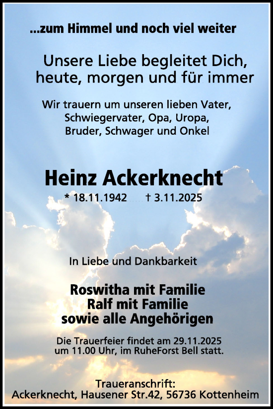 Traueranzeige von Heinz Ackerknecht von WochenSpiegel