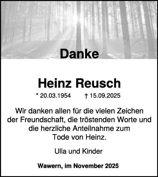 Traueranzeige von Heinz Reusch von WochenSpiegel