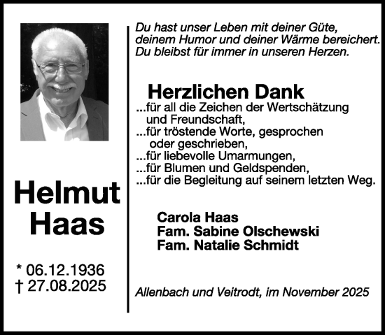 Traueranzeige von Helmut Haas von WochenSpiegel