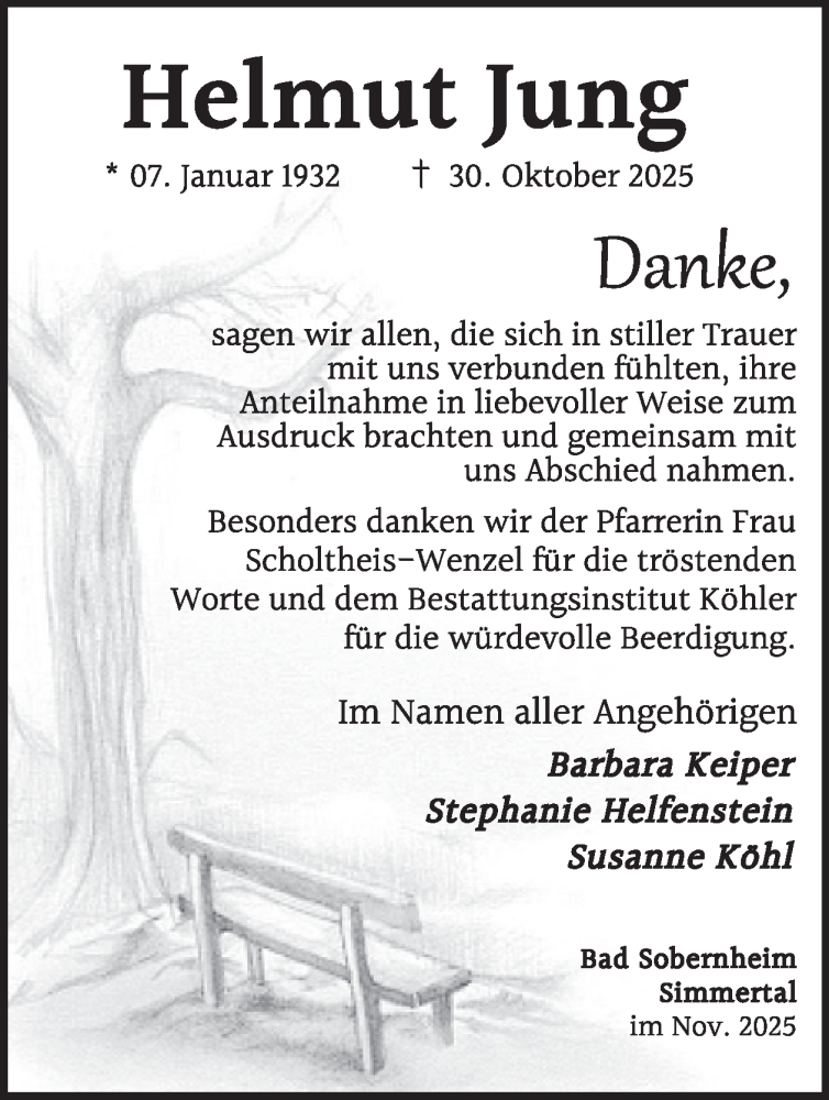  Traueranzeige für Helmut Jung vom 29.11.2025 aus WochenSpiegel