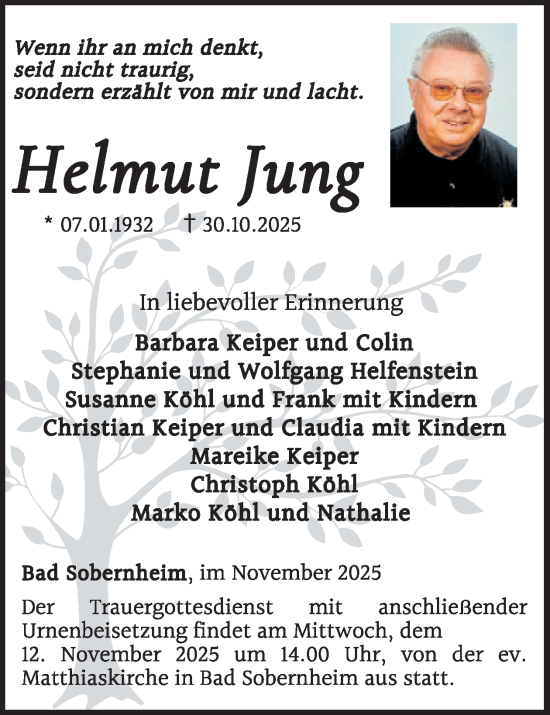 Traueranzeige von Helmut Jung von WochenSpiegel