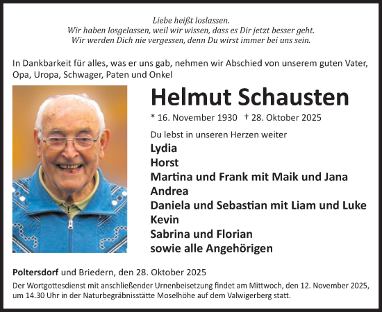 Traueranzeige von Helmut Schausten von WochenSpiegel