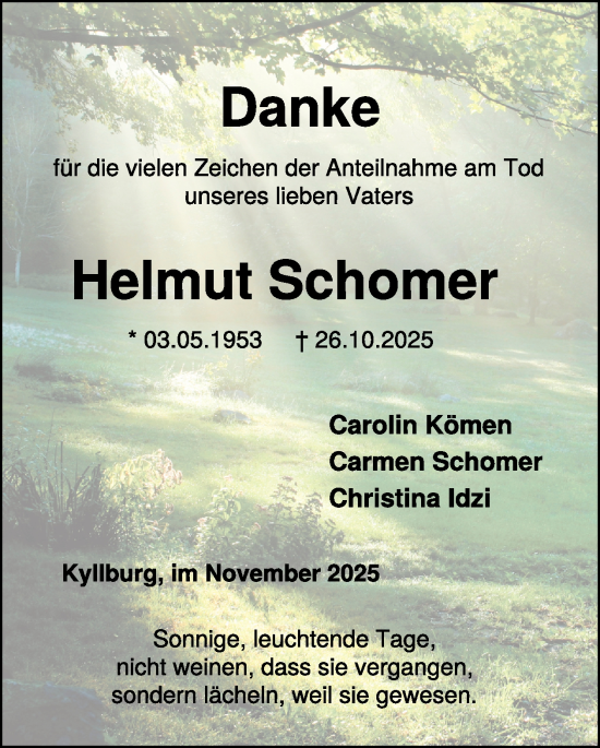Traueranzeige von Helmut Schomer von WochenSpiegel