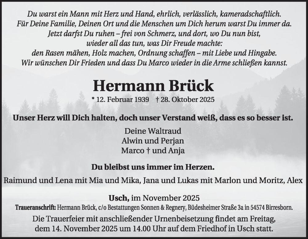  Traueranzeige für Hermann Brück vom 08.11.2025 aus WochenSpiegel