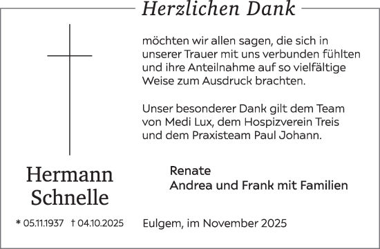 Traueranzeige von Hermann Schnelle von WochenSpiegel