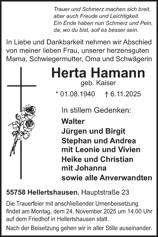 Traueranzeige von Herta Hamann von WochenSpiegel
