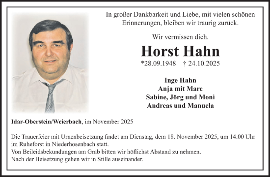 Traueranzeige von Horst Hahn von WochenSpiegel