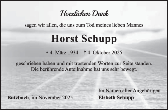 Traueranzeige von Horst Schupp von WochenSpiegel