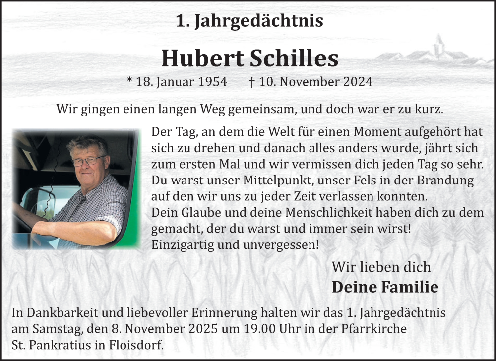  Traueranzeige für Hubert Schilles vom 05.11.2025 aus WochenSpiegel