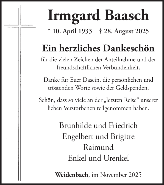 Traueranzeige von Irmgard Baasch von WochenSpiegel