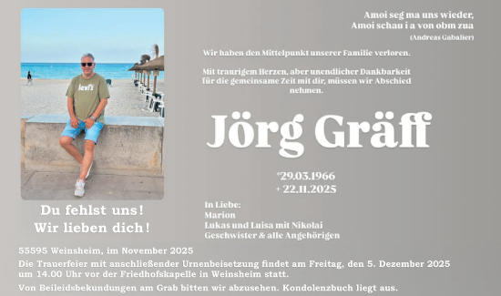 Traueranzeige von Jörg Gräff von WochenSpiegel