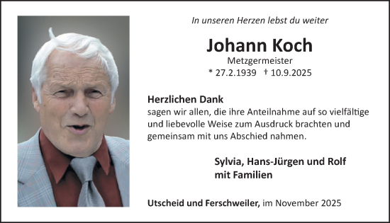 Traueranzeige von Johann Koch von WochenSpiegel