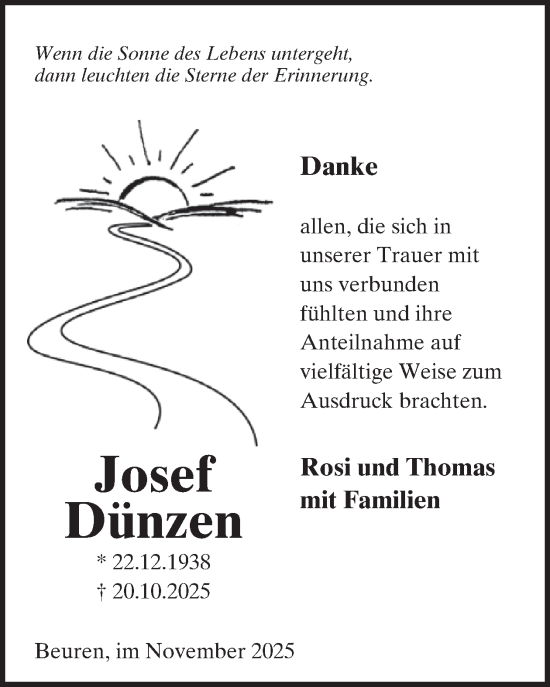 Traueranzeige von Josef Dünzen von WochenSpiegel