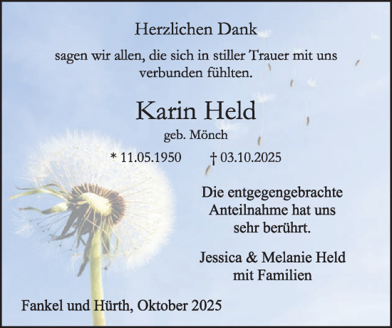 Traueranzeige von Karin Held von WochenSpiegel