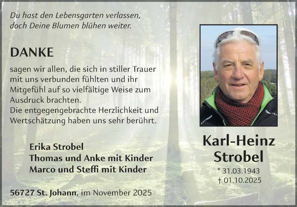  Traueranzeige für Karl-Heinz Strobel vom 12.11.2025 aus WochenSpiegel