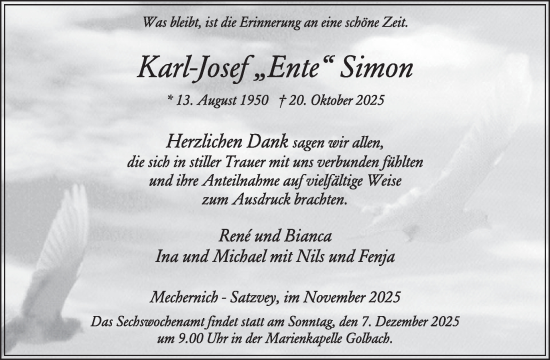 Traueranzeige von Karl-Josef Simon von WochenSpiegel