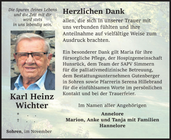 Traueranzeige von Karl Heinz Wichter von WochenSpiegel