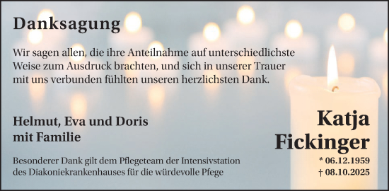 Traueranzeige von Katja Fickinger von WochenSpiegel