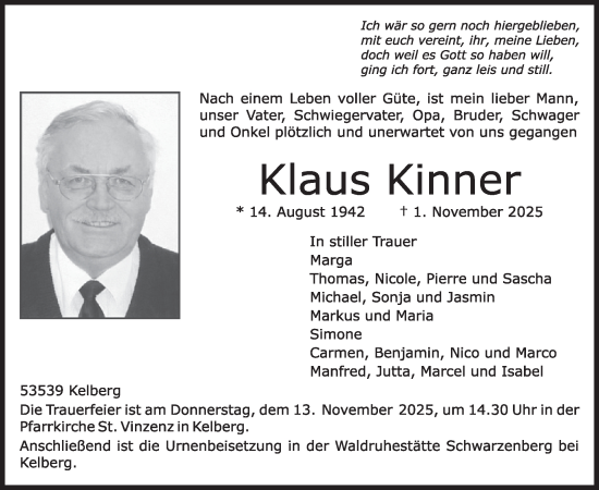 Traueranzeige von Klaus Kinner von WochenSpiegel