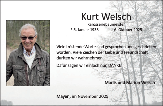 Traueranzeige von Kurt Welsch von WochenSpiegel