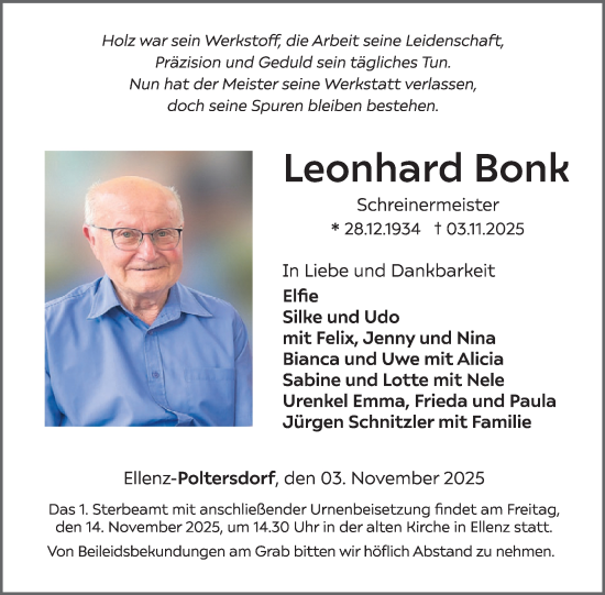 Traueranzeige von Leonhard Bonk von WochenSpiegel